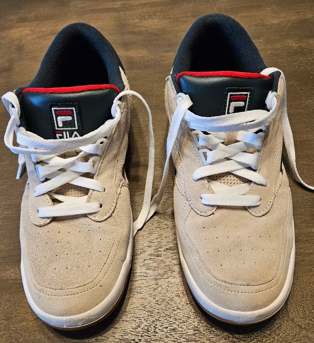 Men's FILA Tennis Fitness Shoes Sneakers Leather Upper Tan Green Red Size 12